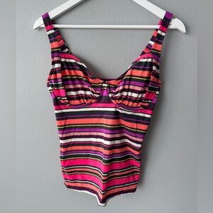 Title Nine pink purple black striped underwire tankini swim top Women’s 34D